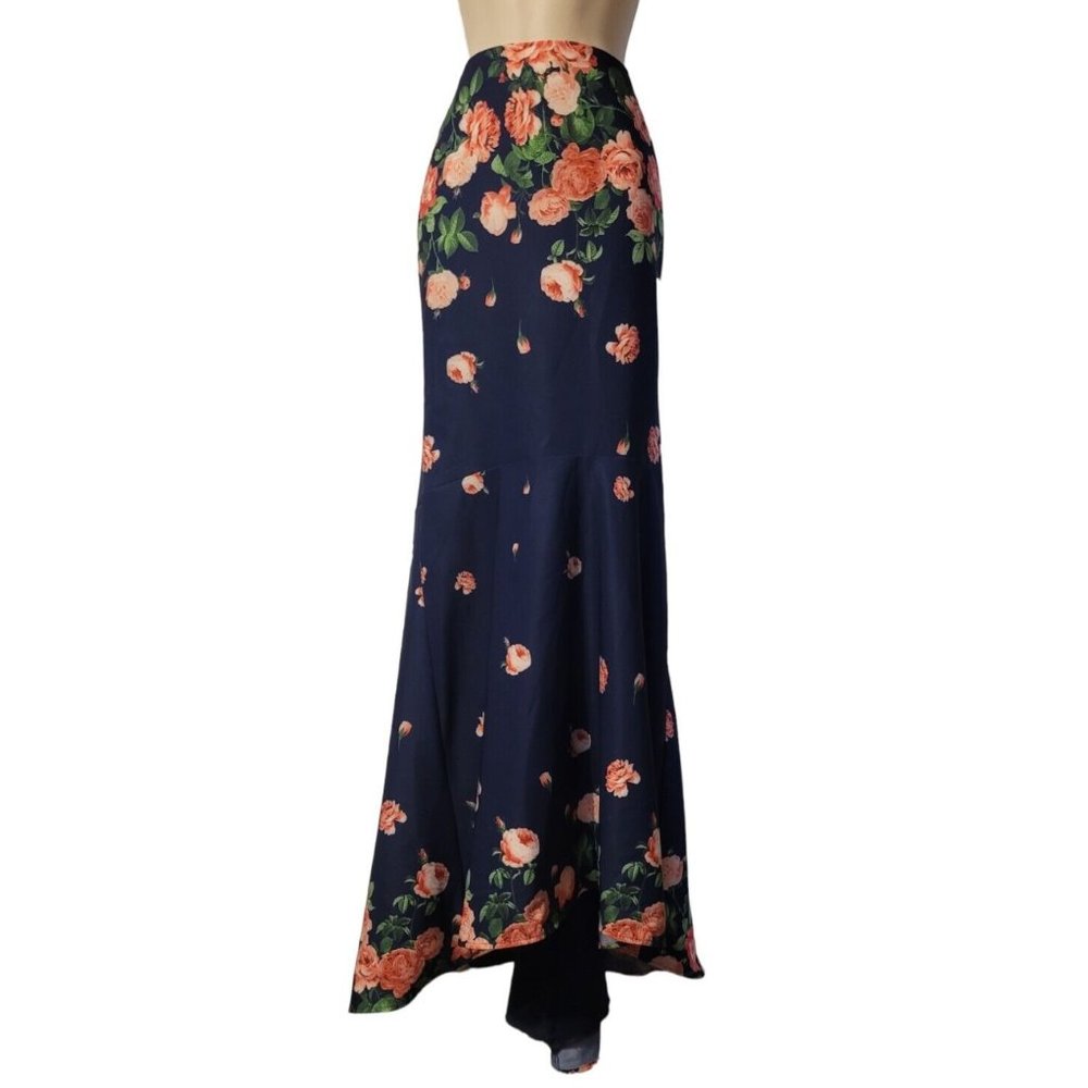 2 Cute Prom Skirt Long Navy & Floral Sz 0 Prom Homecoming Tail Tulle Lined End